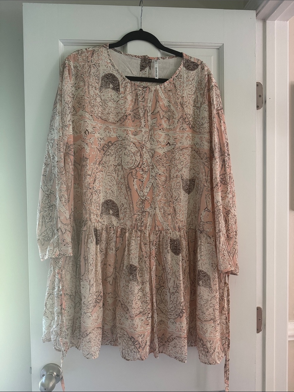 Peach Paisley Long-Sleeve Tiered Tunic Dress